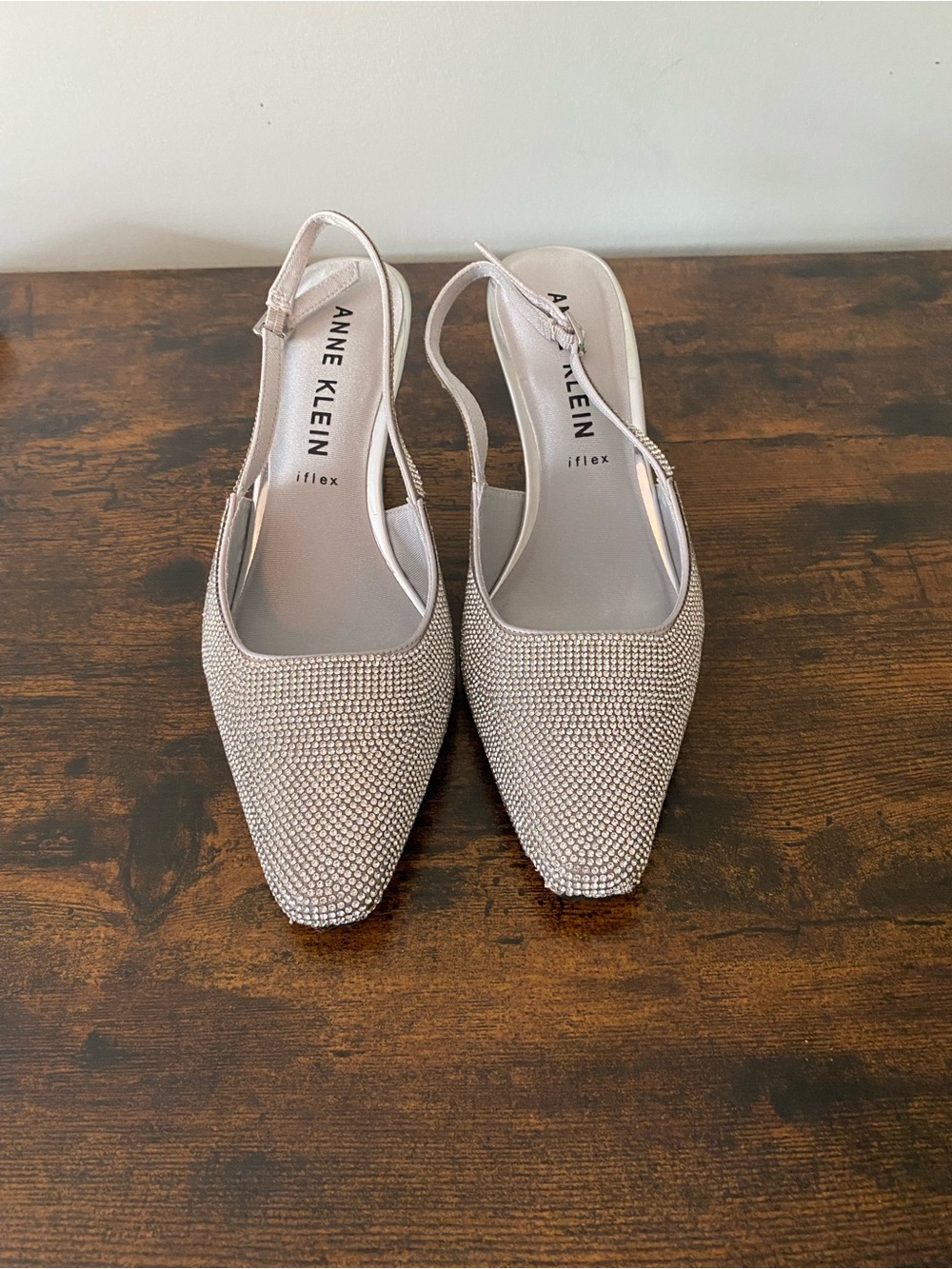 Anne Klein Crystal Sparkly Slingback Silver Heels